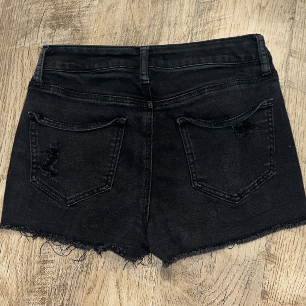 Black Distressed High waisted Denim‎ Shorts - Picture 2 of 3